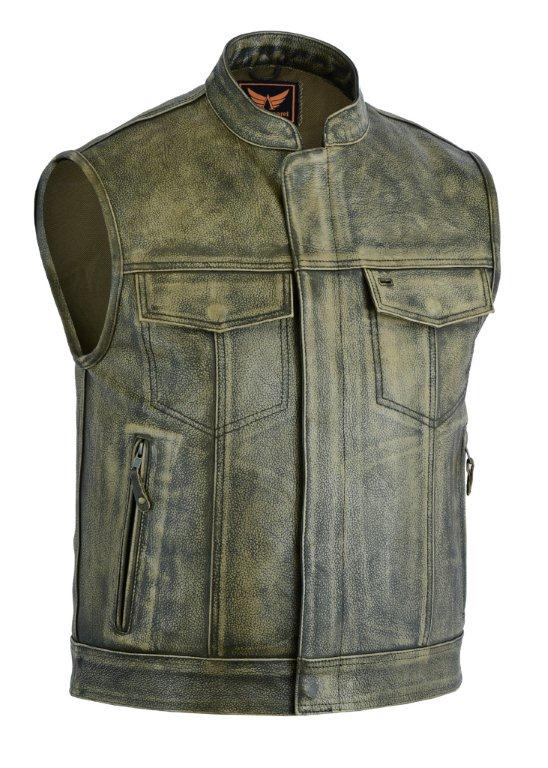 A&H Apparel Mens Genuine Top-grain Leather Vest Biker Vest Concealed Carry Durable Vest 4X-Large 