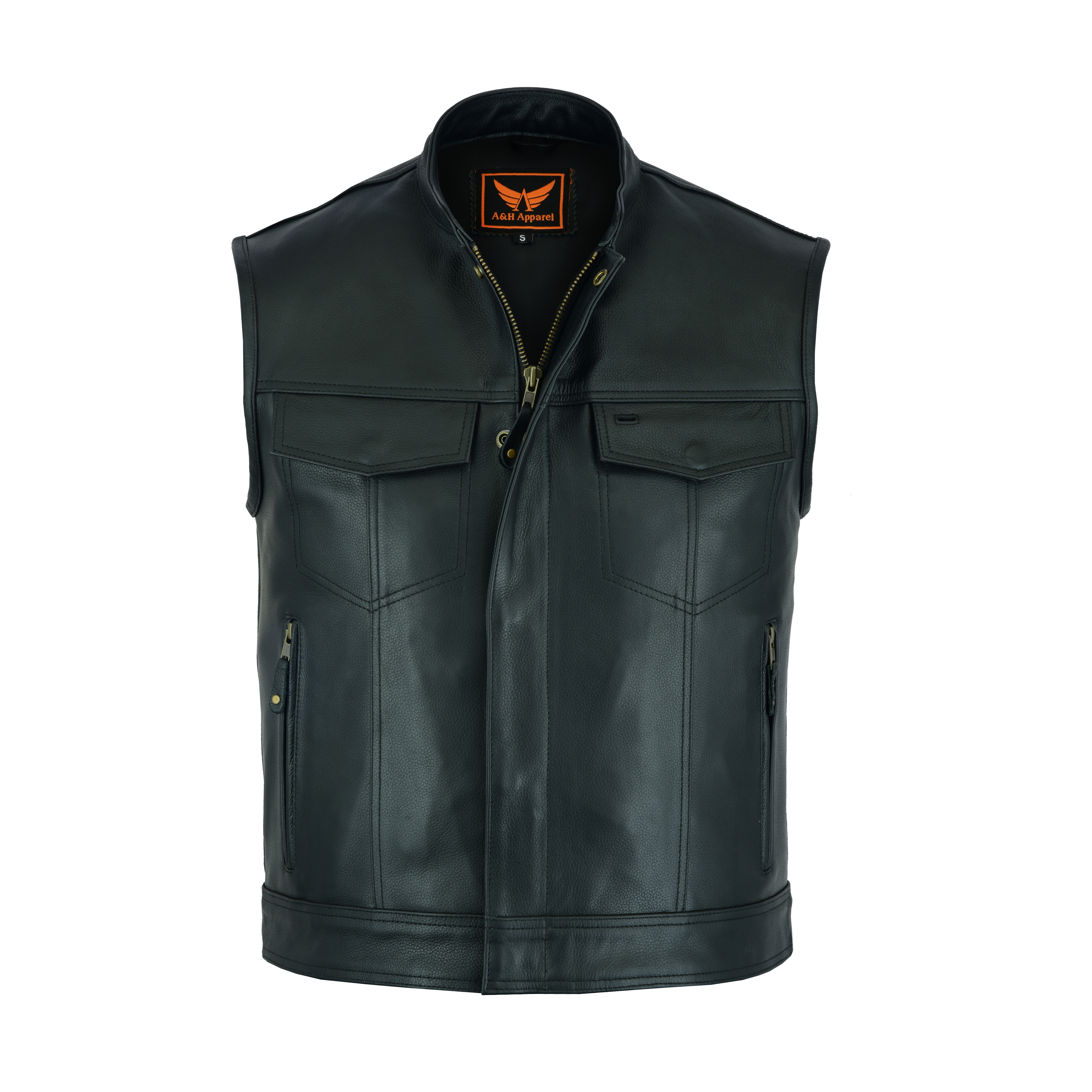 A&H Apparel Mens Genuine Cowhide Leather Vest Biker Vest Concealed Carry Durable Vest Medium 