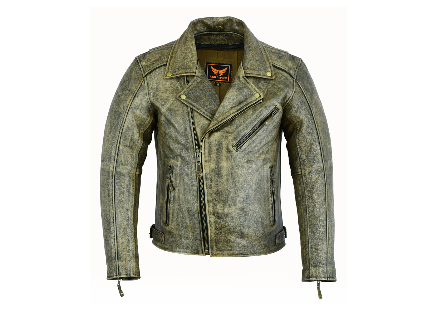 A&H Apparel Motorcycle Cowhide Zip Out Lining Leather Jacket